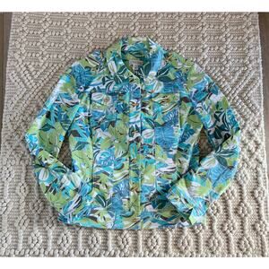 St. John Sport Tropical Floral Resort Jacket Gold Bamboo Toggle Buttons Medium
